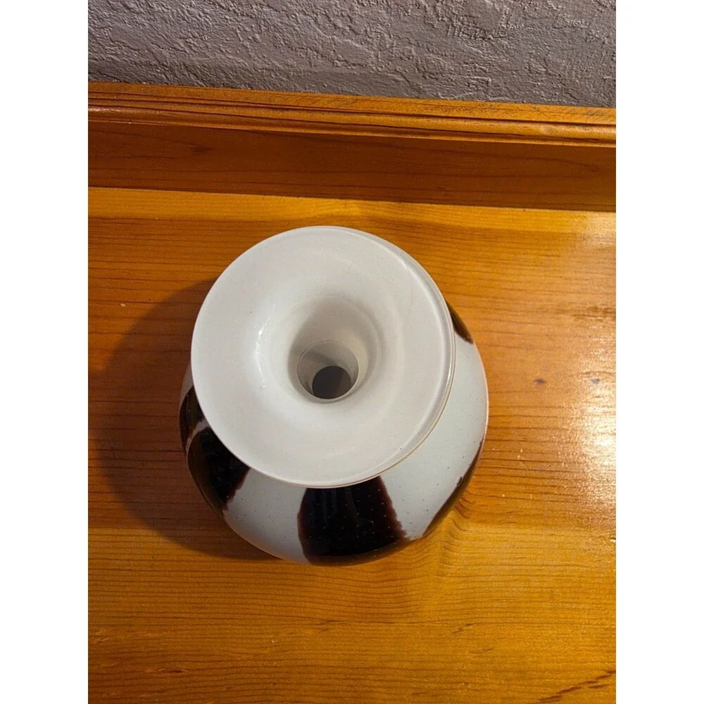 Vintage Hand Blown Art Glass Vase Brown White Controlled Bubble Studio Glass 7